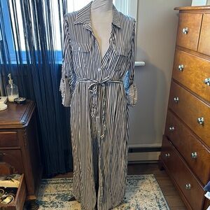 Black and White Striped Long Shirt Dress